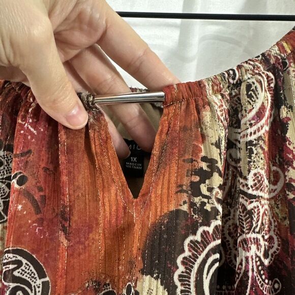 Sara Michelle Boho Metallic Thread Paisley Peasant Top Y2K Womens Size 1X Hippie - Picture 9 of 11